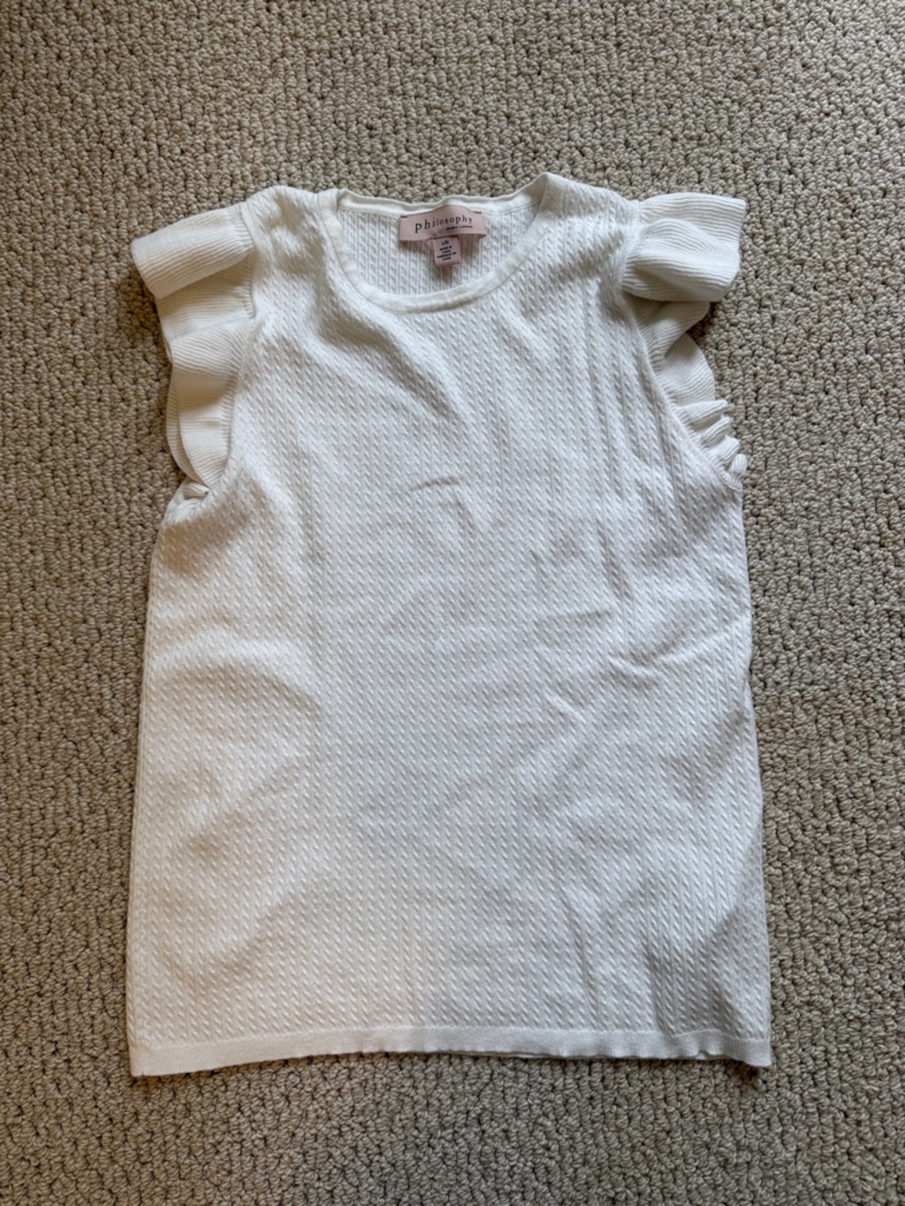 Philosophy White Knit Ruffle Sleeve Tank Top